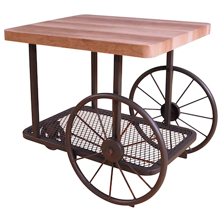Industrial End Table with Wheel Design