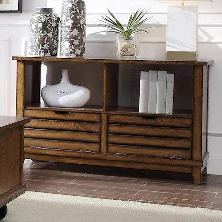 Transitional Sofa Table with Drop-Down Doors