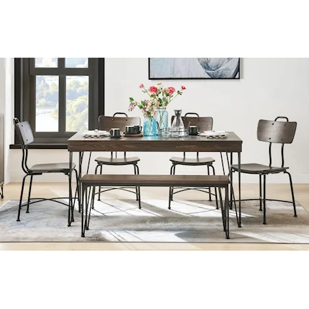 Industrial Dining Set for 6 with Bench