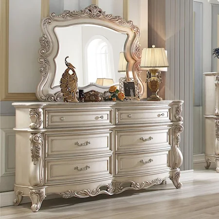 Traditional 6-Drawer Dresser and Mirror Set