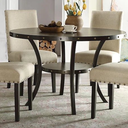 Transitional Round Dining Table with Nailhead Trim