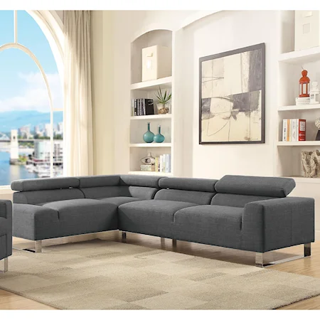 Contemporary 3-Seat Sectional Sofa with Adjustable Headrests