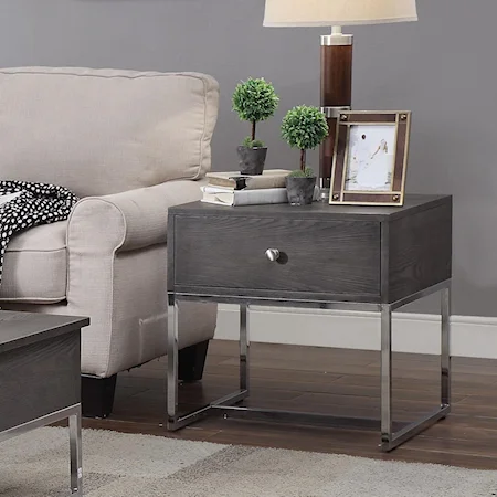Contemporary End Table with Felt-Lined Drawer