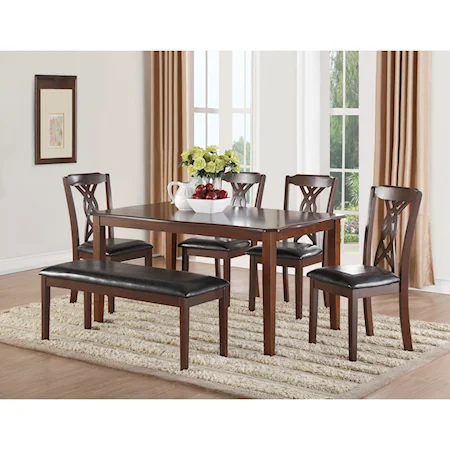 Transitional 6-Piece Dining Table and Chair Set with Bench
