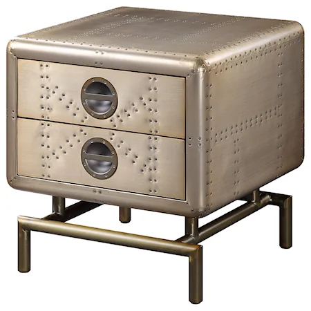 Industrial 2-Drawer End Table in Patchwork Gold Aluminum