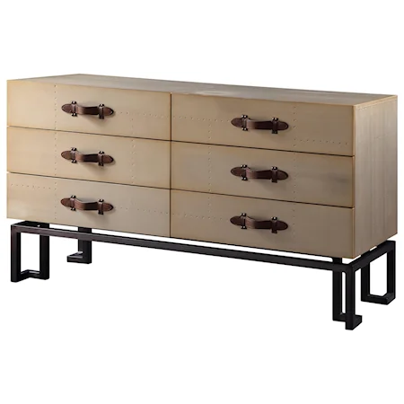 Industrial 6-Drawer Console Table with Belt Style Handle Hardware