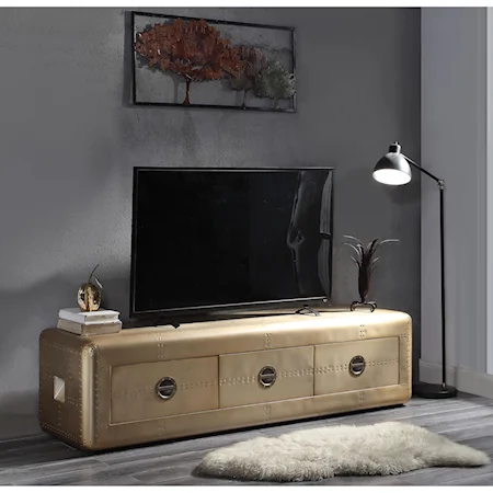 Industrial 3-Drawer TV Stand in Patchwork Gold Aluminum