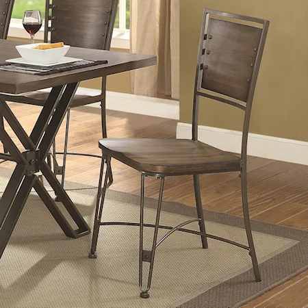 Metal Side Chair with Wood Seat (Set-2)