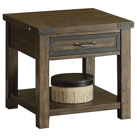 Rustic Industrial 1-Drawer End Table