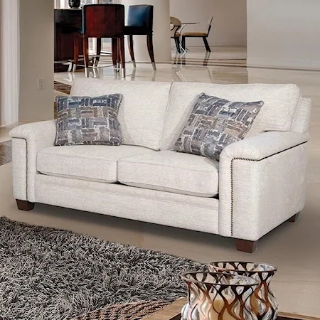 Contemporary Loveseat w/Pillows and Nail-head Trim
