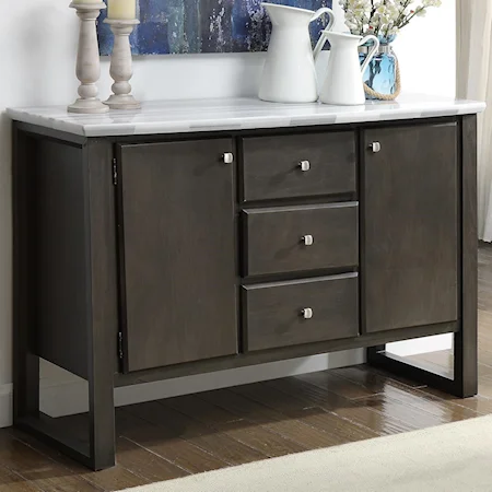 Contemporary 3-Drawer Server with White Marble Top