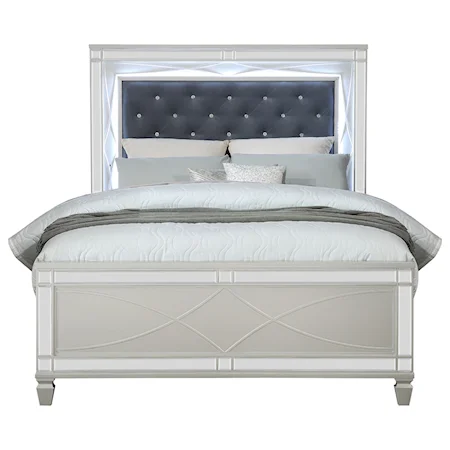 Glam Queen Bed with Upholstered Headboard