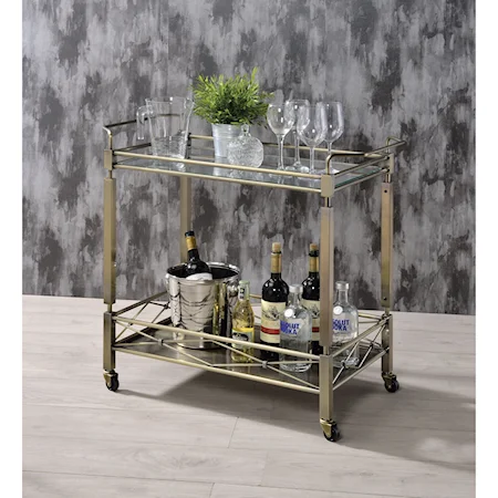 Antique Gold Finish and Clear Glass Serving Cart