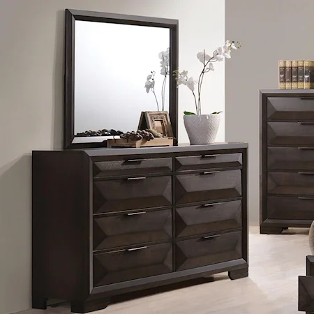 Transitional Dresser and Mirror Set with Felt-Lined Drawers