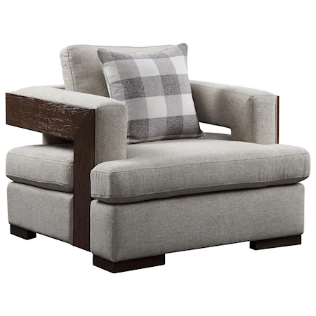 Contemporary Chair with 1 Pillow and Exposed Wood Accents