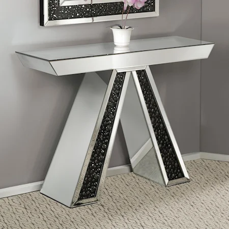 Glam Console Table with Triangular Pedestal Base