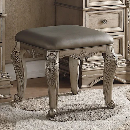 Traditional Vanity Stool with Faux Leather Upholstery