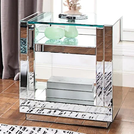 Glam Mirrored End Table with 2 Shelves