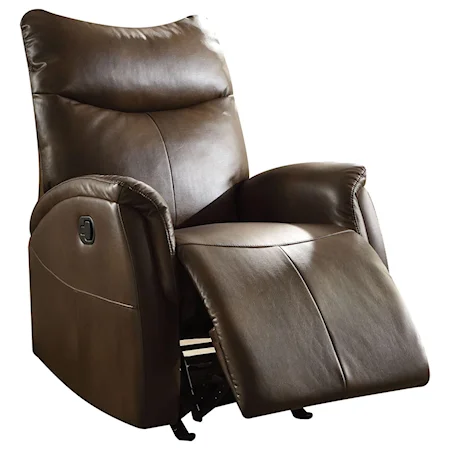 Casual Rocker Recliner with Pillow Arms and Prominent Back