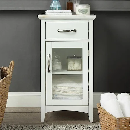 Small Accent Cabinet with Glass Door and Marble Top