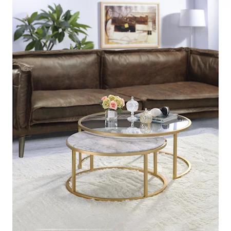 Contemporary Nesting Tables with Glass and Faux Marble Tops