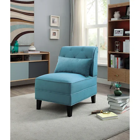 Contemporary Upholstered Accent Chair with Tufted Back and Throw Pillow