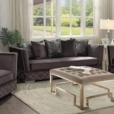 Contemporary Sofa with 5 Pillows and Metal Legs