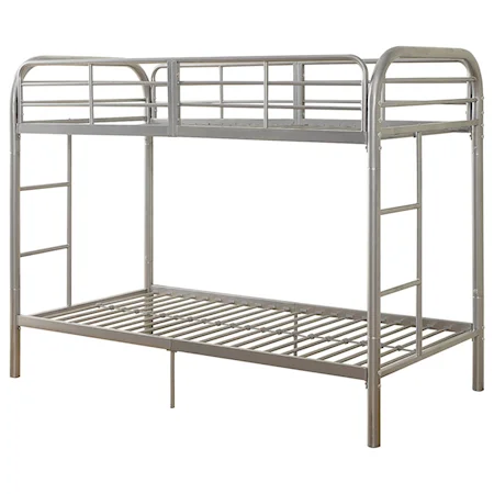 Kid's Twin Over Twin Metal Bunk Bed with 2 Ladders