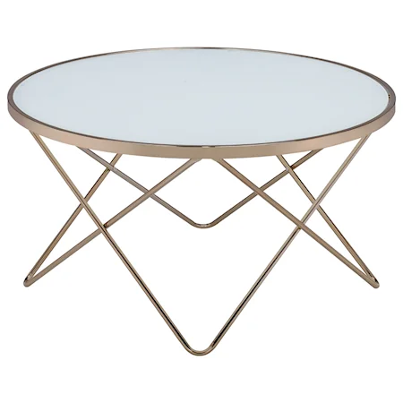 Contemporary Round Coffee Table with White Frosted Glass Top