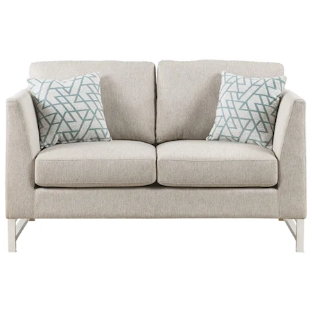 Contemporary Loveseat with Metal Legs and 2 Pillows