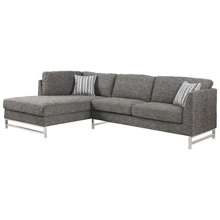 Contemporary Sectional Chaise Sofa with Metal Legs and 2 Pillows