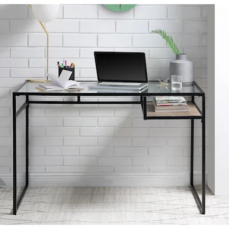 Industrial Desk with Clear Glass Top