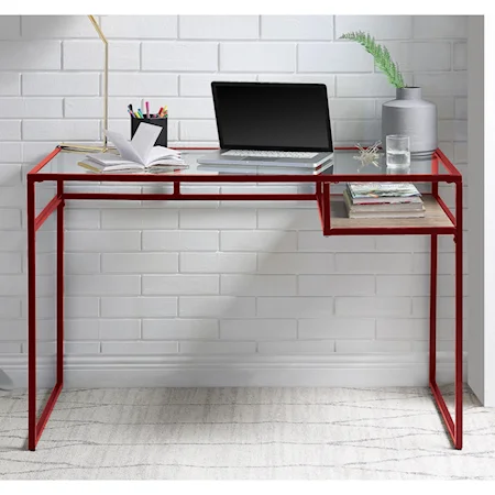 Industrial Desk with Clear Glass Top
