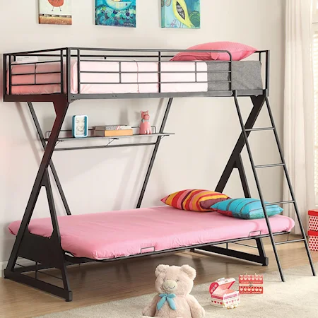 Contemporary Twin Over Full Bunk Bed with Futon