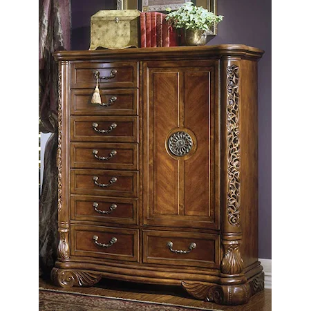 One-Door Eight Drawer Gentlemen's Chest with Detailed Wood Carvings