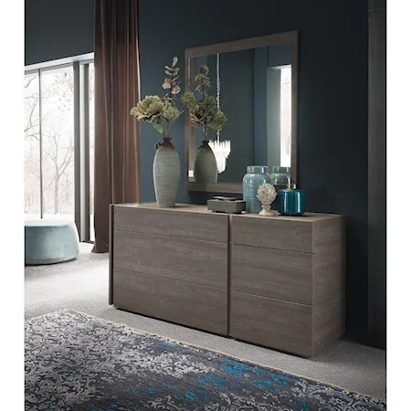 Contemporary 6-Drawer Dresser and Mirror