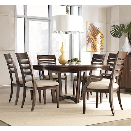 7 Piece Round Dining Table with Slat Back Chairs