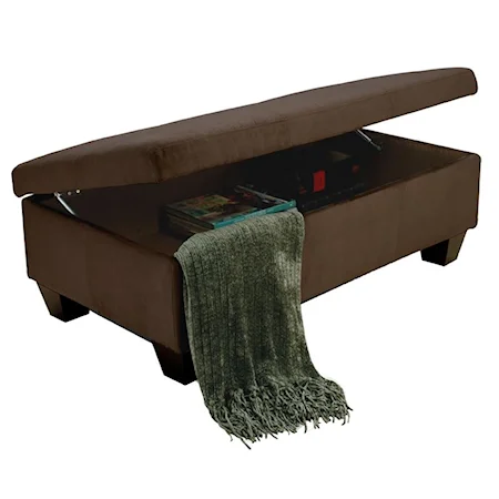 Rectangular Storage Ottoman with Exposed Wood Feet