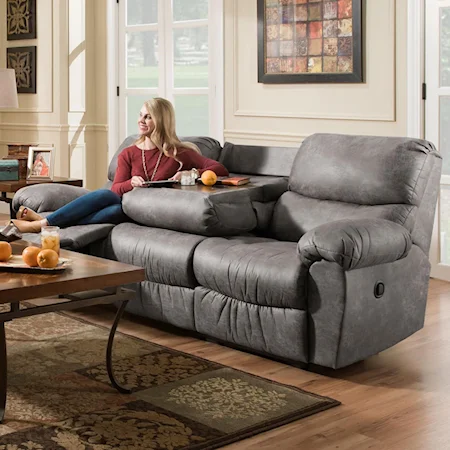 Casual Reclining Sofa with Fold Down Center Table