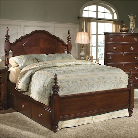 Queen Low Poster Bed With Under Bed Storage