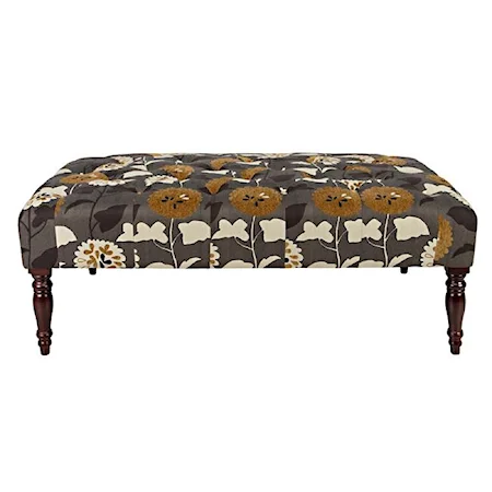 Tufted Cocktail Ottoman in Caramel Brown & Cream Meadow Flowers