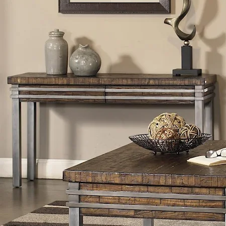 Industrial Sofa Table with Gunmetal Finished Base