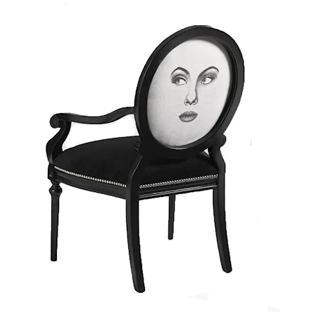 Opal Chair in Black Strie Velvet with Face Graphic
