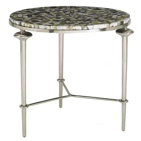 Silver Shell Lamp Table with Metal Tipod Legs