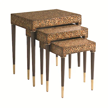 Leo Nesting Tables with Leopard-Printed Leather and Brass Hardware