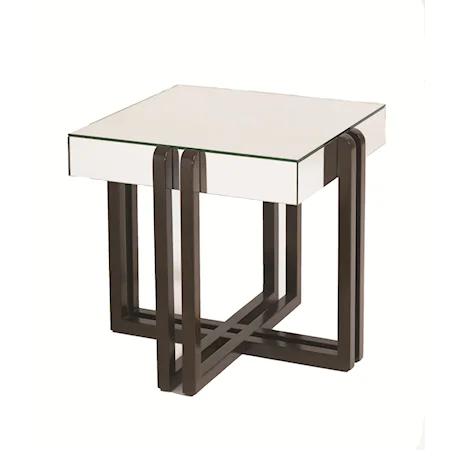 Starfire Lamp Table with Mirrored Surface and Geometric Base