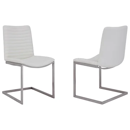 Contemporary Dining Chair in Brushed Stainless Steel Finish and Faux Leather - Set of 2