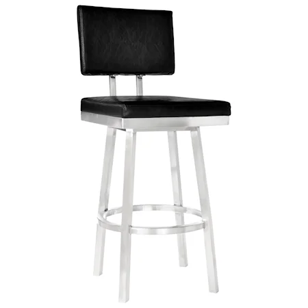 26” Counter Height Barstool in Brushed Stainless Steel with Vintage Black Faux Leather