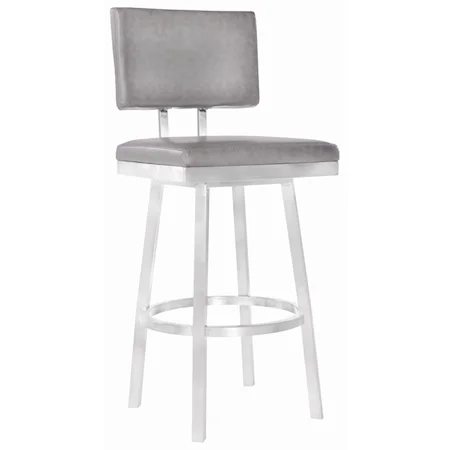 26” Counter Height Barstool in Brushed Stainless Steel with Vintage Grey Faux Leather