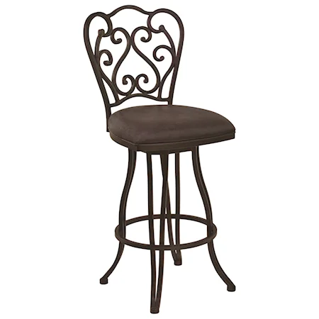 30" Bar Height Metal Swivel Barstool in Bandero Espresso Fabric with Auburn Bay Finish